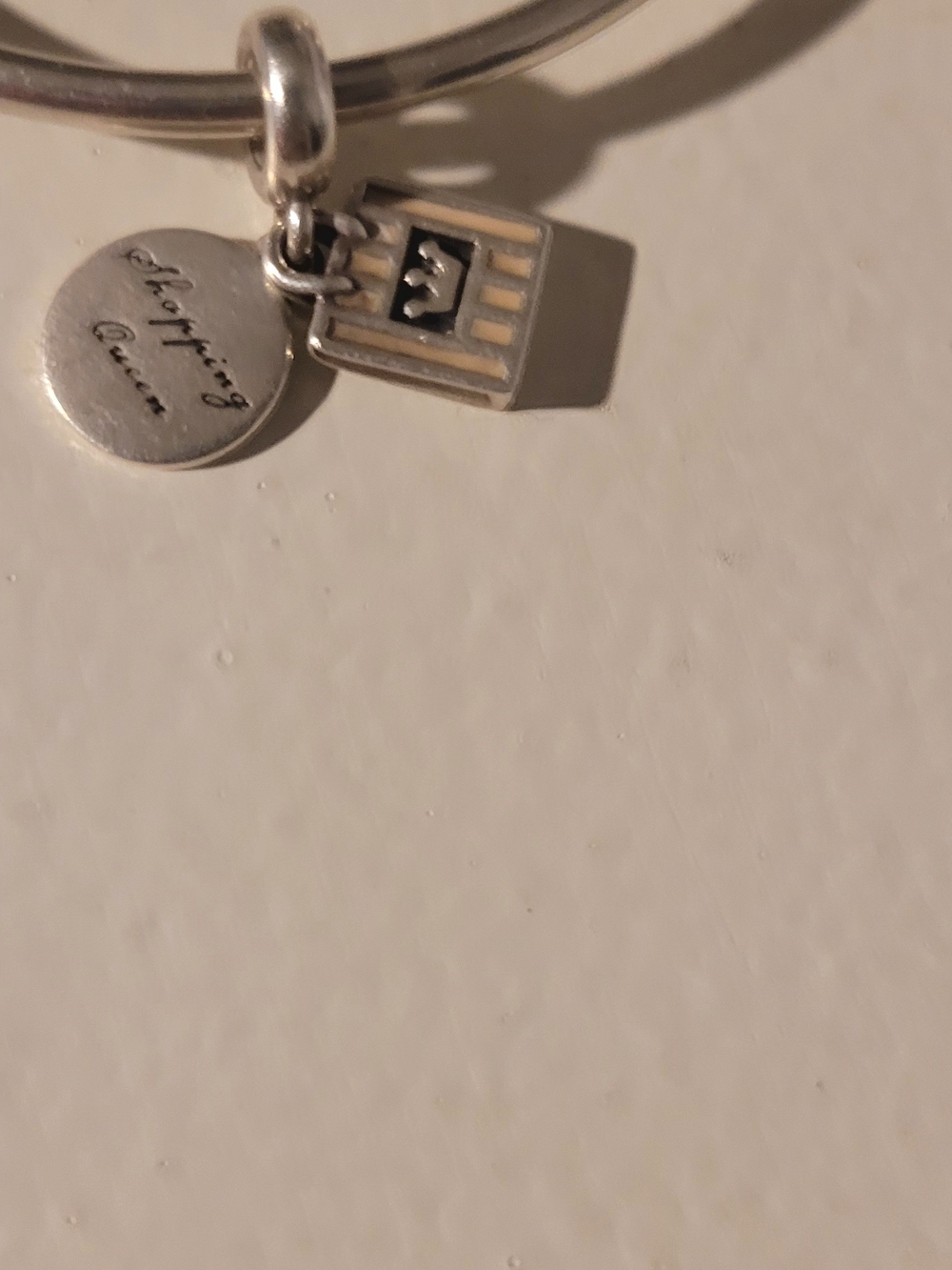 Pandora Silver Charm Bangle with Engraved Shoppimg Queen Tag